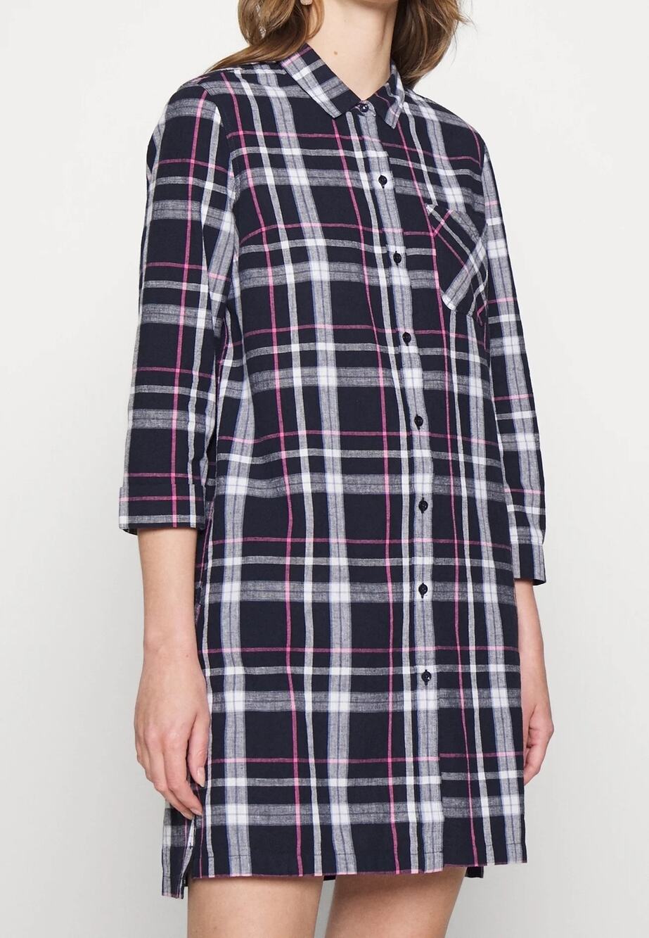 Barbour Seaglow Navy Plaid Shirt Dress Cotton Linen Size 8 Classic Preppy